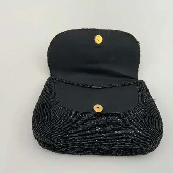 Elegant Vintage Black Beaded Evening Bag Clutch Handbag Marshall Fields - Picture 6 of 12
